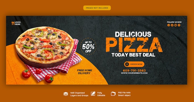 Menu de comida e deliciosa pizza facebook capa modelo de banner