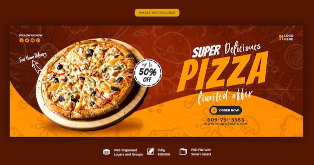 PSD menu de comida e deliciosa pizza facebook capa modelo de banner