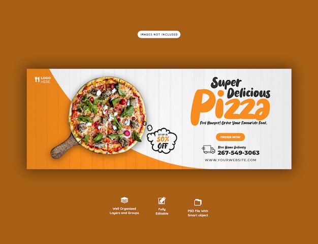 Menu de comida e deliciosa pizza facebook capa modelo de banner