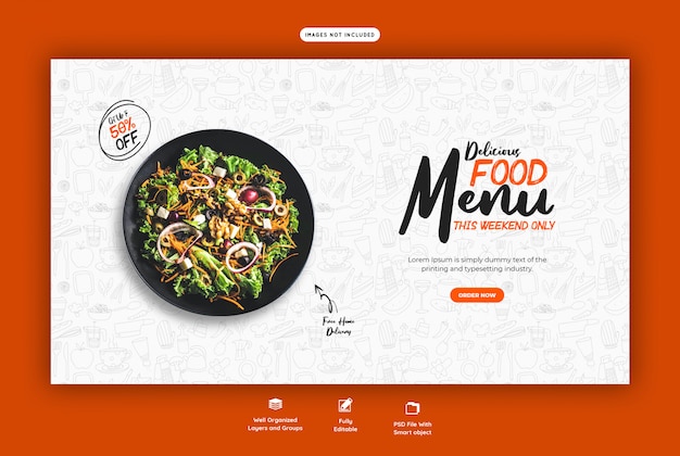 Menu de comida e modelo de banner da web de restaurante