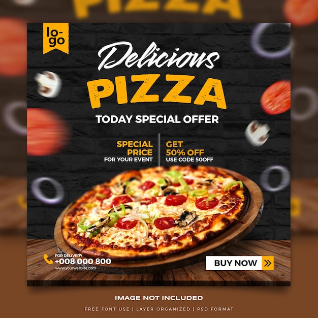 PSD menu de comida e modelo de banner de mídia social de pizza deliciosa psd premium