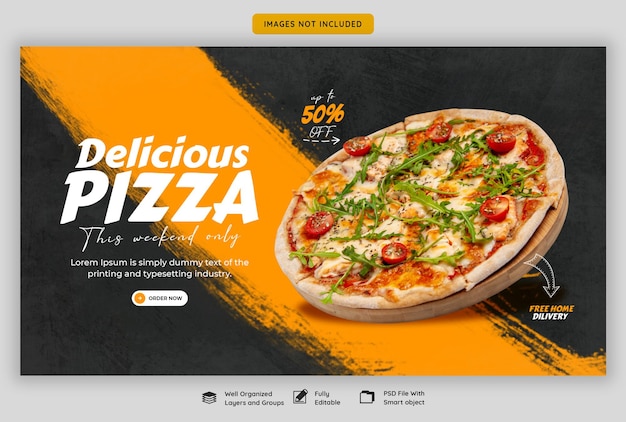 PSD menu de comida e modelo de banner deliciosa pizza web