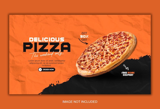 Menu de comida e modelo de banner web de deliciosa pizza