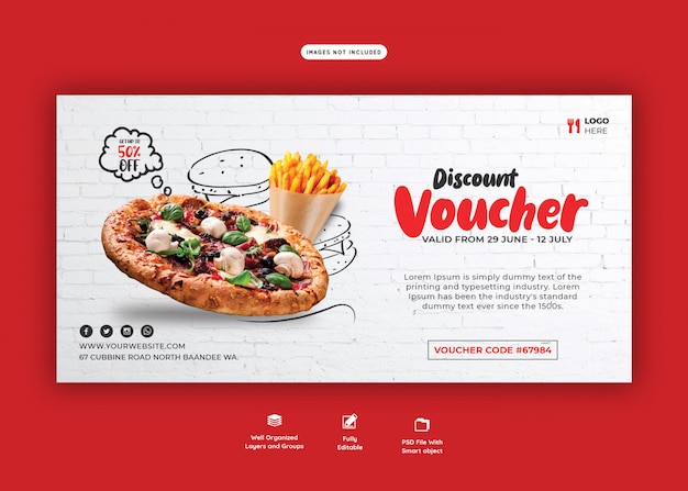 PSD menu de comida e modelo de vale-presente de pizza deliciosa