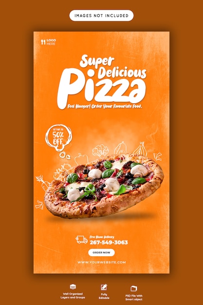 Menu de comida e pizza deliciosa modelo de história do instagram