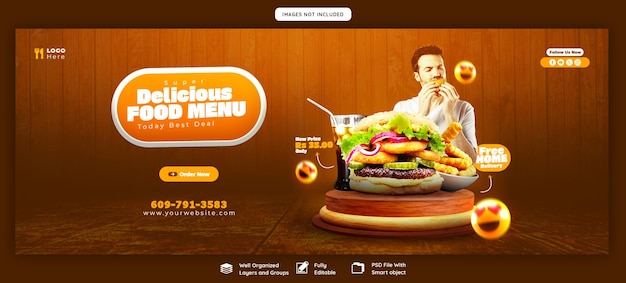 PSD menu de comida e restaurante modelo de capa do facebook