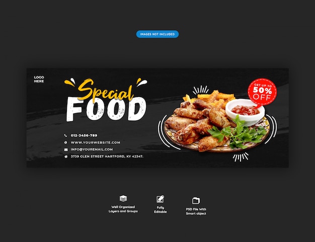 Menu de comida e restaurante modelo de capa para facebook psd premium