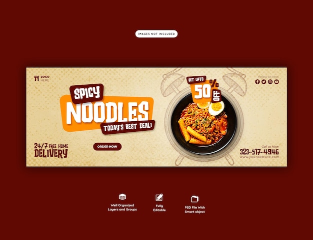 Menu de comida e restaurante modelo de capa para facebook