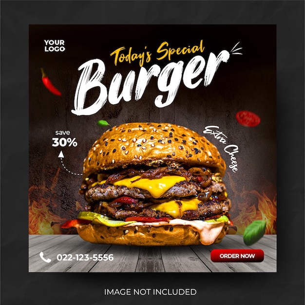 PSD menu de comida hambúrguer promoção mídia banner post feed