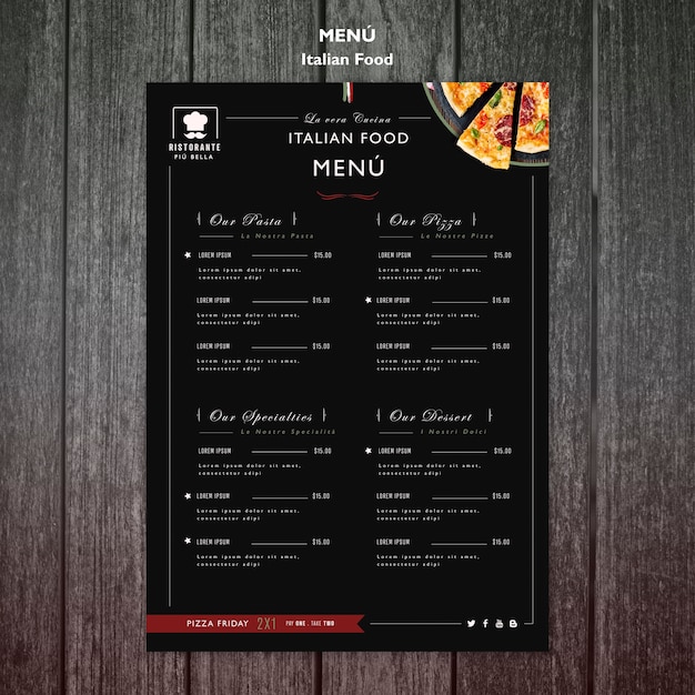 PSD menu de comida italiana