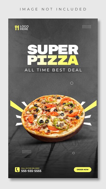 PSD menu de comida psd e modelo de história super pizza instagram e facebook