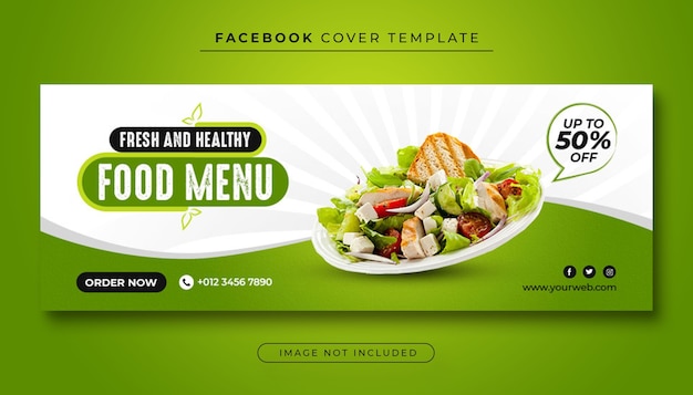 Menu de comida saudável e capa do Facebook do restaurante