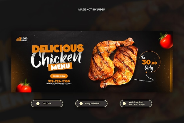 PSD menu de frango delicioso e modelo de capa de facebook de restaurante