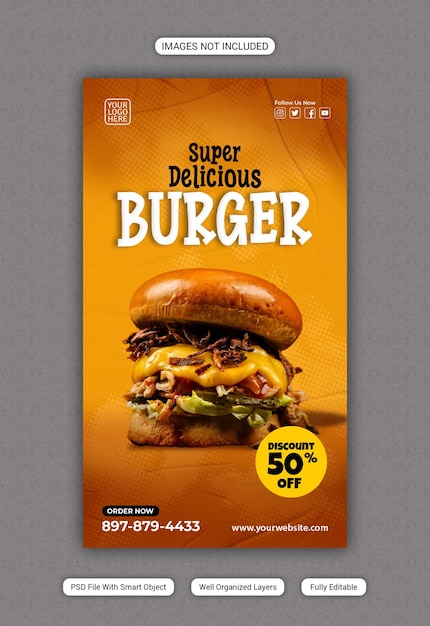 Menu de hambúrguer e comida delicioso mídias sociais Instagram