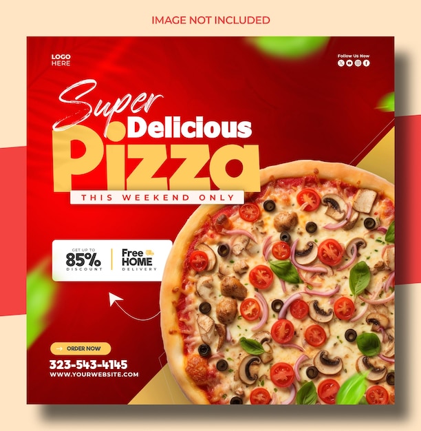Menu de pizza e restaurante postagem de mídia social ou modelo de banner do Instagram