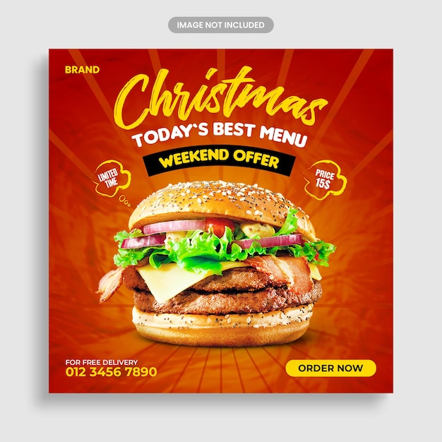 Menu de restaurante de comida natal promoção banner postagem em mídia social