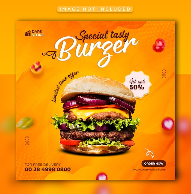 Menu de restaurante e mídia social de fast food design de capa do Facebook promocional PSD Premium