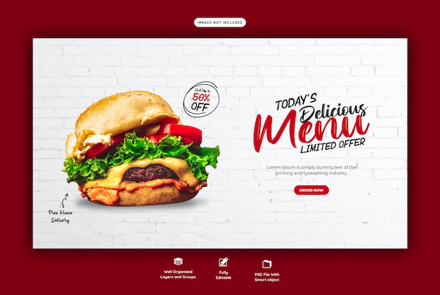 Menu de vendas de alimentos para modelo de banner da web