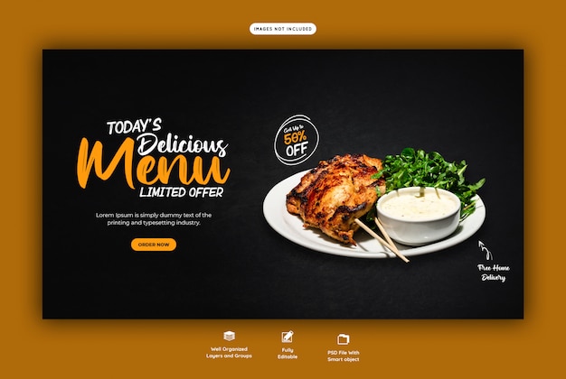Menu de vendas de alimentos para modelo de banner da web