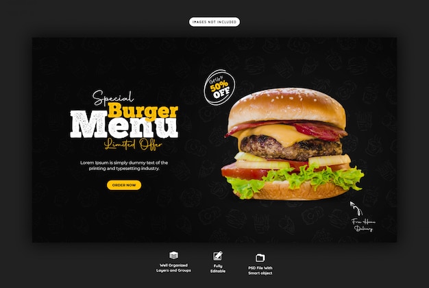 PSD menu de vendas de alimentos para modelo de banner da web