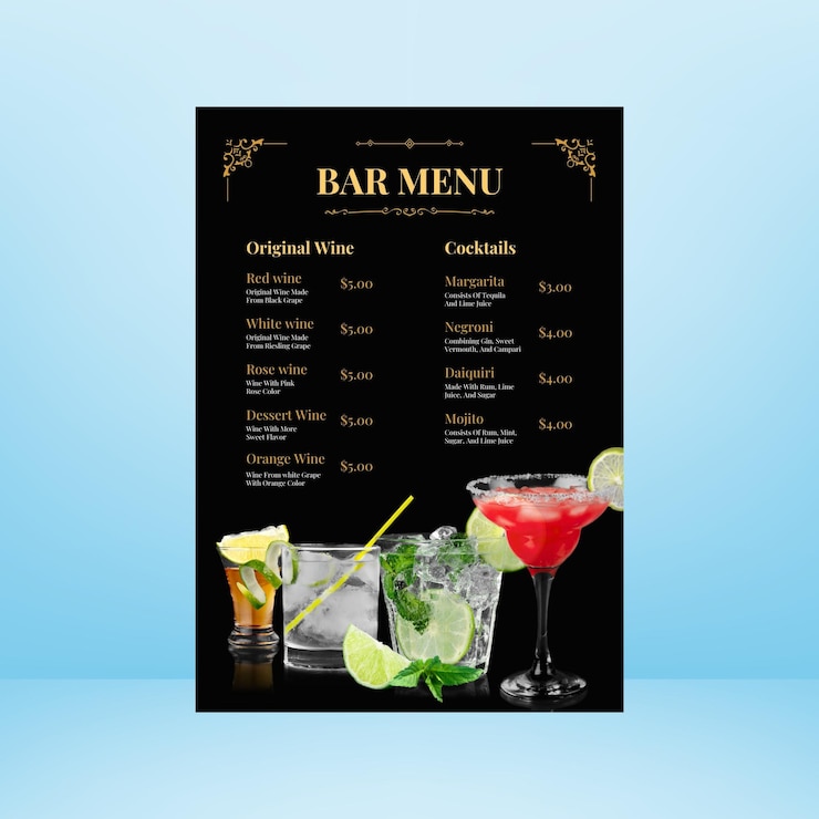 PSD menu del bar black gold vintage1