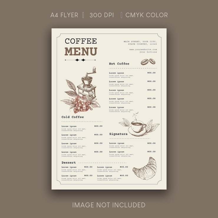 PSD menu del caffè
