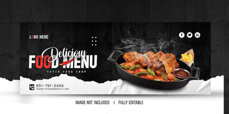 Menu del cibo e banner sui social media del ristorante
