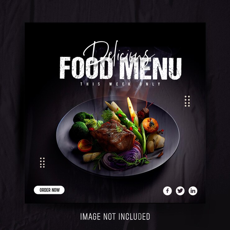 Menu del cibo e banner sui social media del ristorante