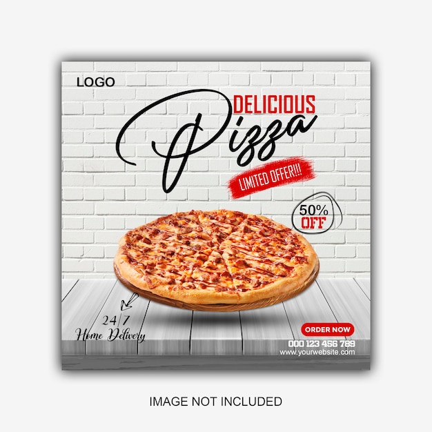 Menu del cibo e deliziosa pizza modello di banner sui social media
