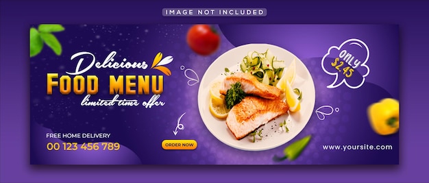 Menu del ristorante e design promozionale della copertina di Facebook sui social media di fast food PSD Premium