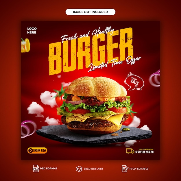 Menu del ristorante fastfood e hamburger sui social media post modello di banner pubblicitario psd