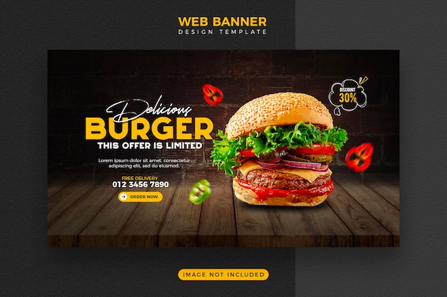 Menu dell'alimento e modello delizioso dell'insegna di web dell'hamburger