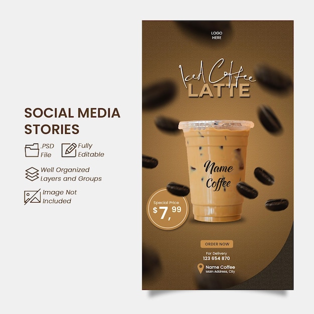 menu della caffetteria banner storia post file psd editabile