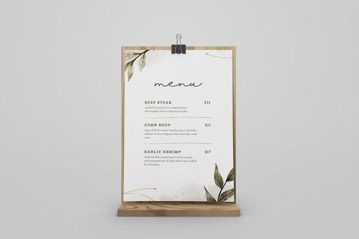 PSD menu di carta stand table mockup modello psd con sfondo pulito