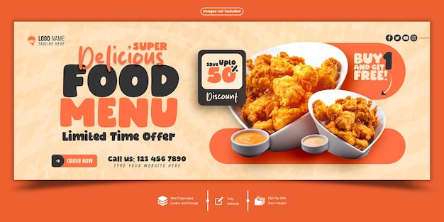 Menu di cibo delizioso e ristorante Facebook Cover Banner Template