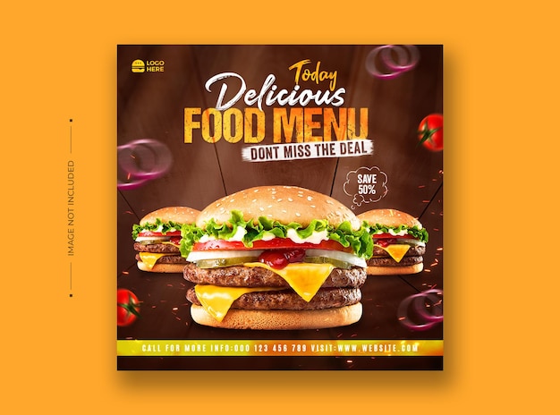 Menu di cibo delizioso social media e modello di post di Instagram