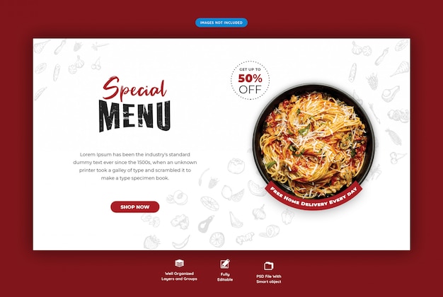 Menu di cibo e modello di banner web ristorante