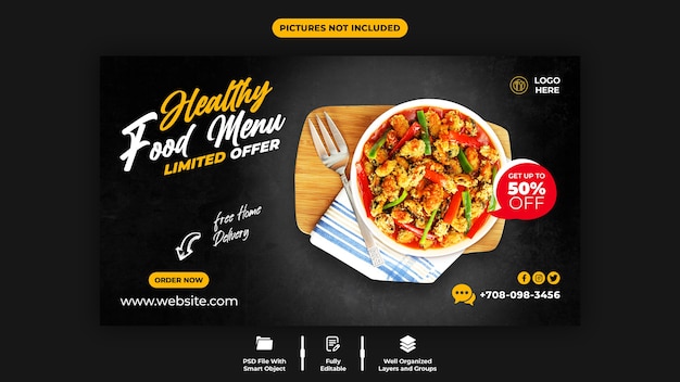 Menu di cibo e modello di banner web ristorante