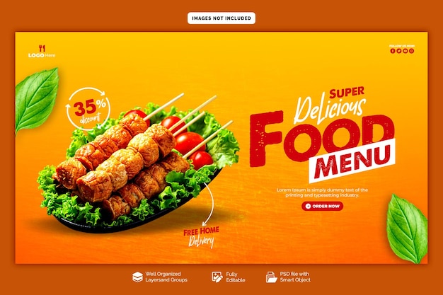 Menu di cibo e modello di banner web ristorante