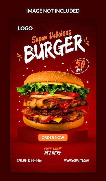Menu di cibo hamburger e ristorante modello di storia di instagram e facebook