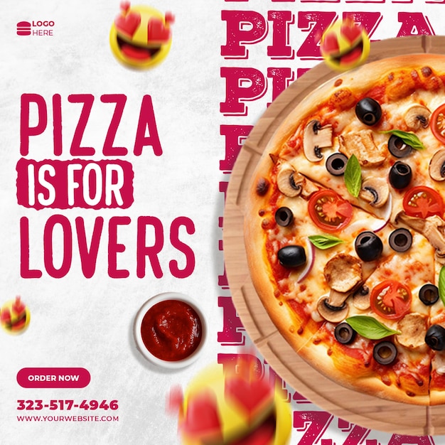 Menu di cibo PSD gratuito e delizioso modello di banner per social media per pizza