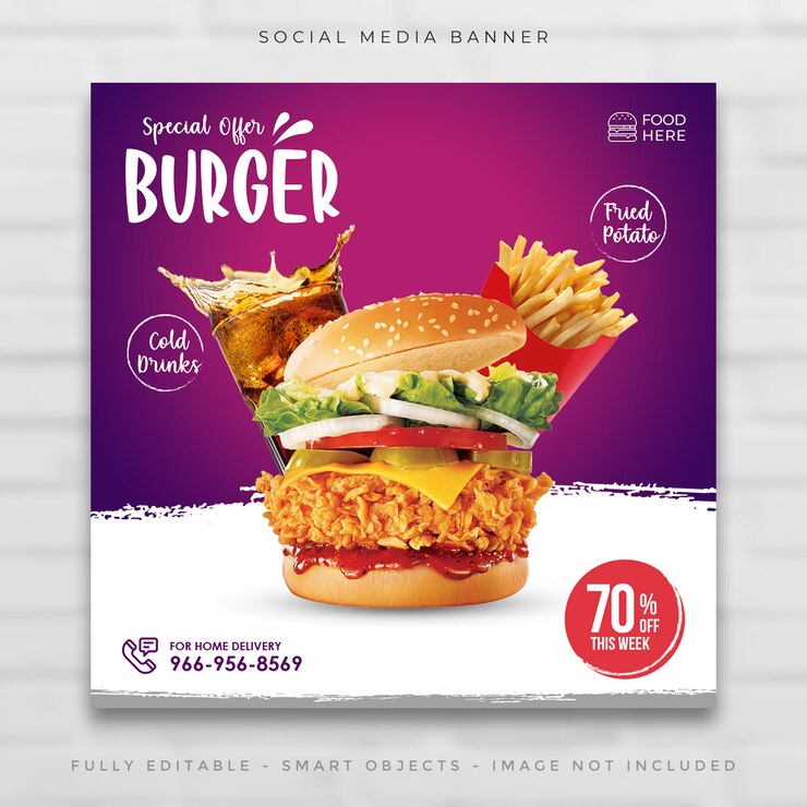 Menu di vendita di cibo post sui social media
