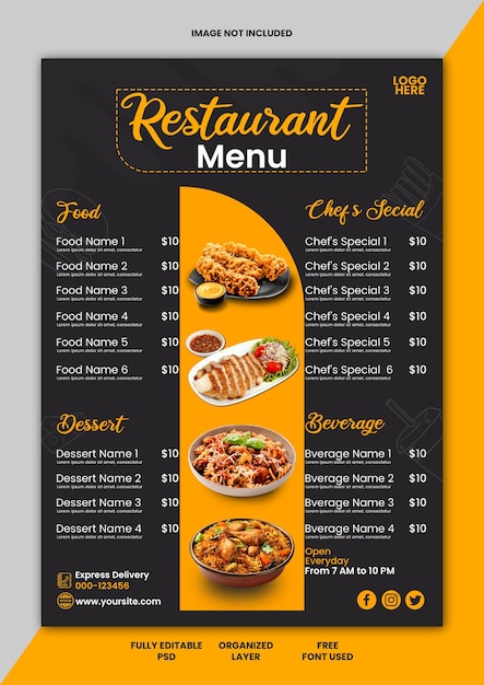 PSD le menu du restaurant psd