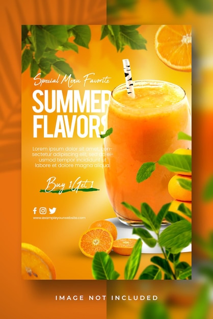 Menú especial de bebida fresca de jugo de naranja favorito para la plantilla de banner de exhibición de volante de cartel de promoción