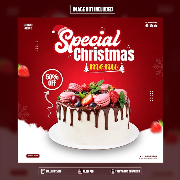 Menú especial de comida navideña en banner de redes sociales