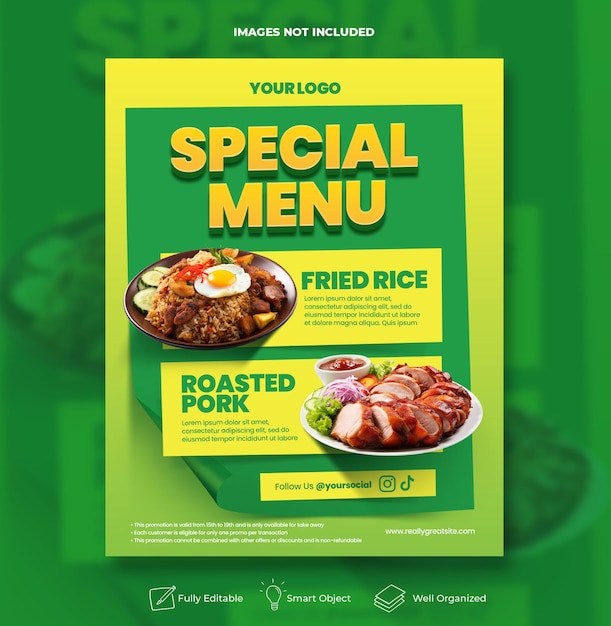 Menú especial comida plantilla de cartel de cartel para el post de Instagram