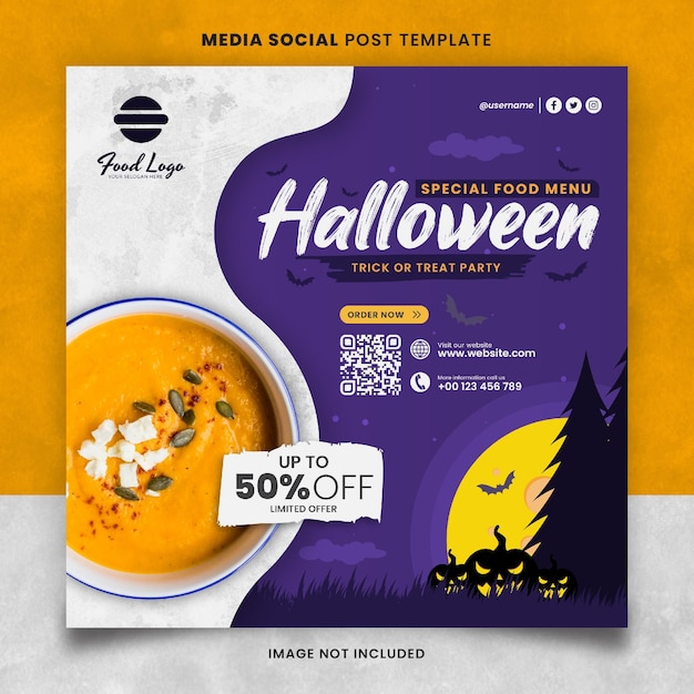 Menú especial de comida y restaurante Plantilla de publicación social de medios de fiesta de Halloween