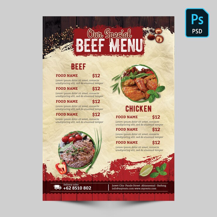 PSD menu especial de carne
