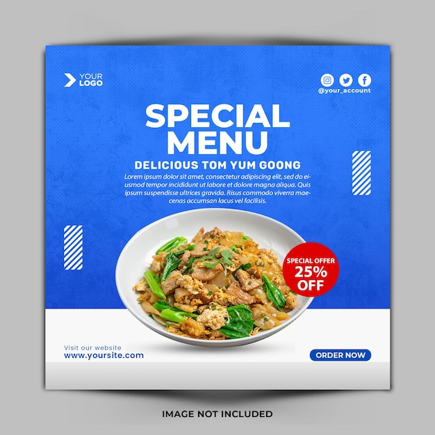 Menu especial de comida asiática para postagem no Instagram ou modelo de mídia social