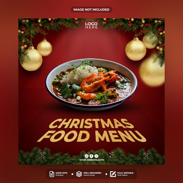 PSD menu especial de comida de natal design de modelo de postagem de mídia social